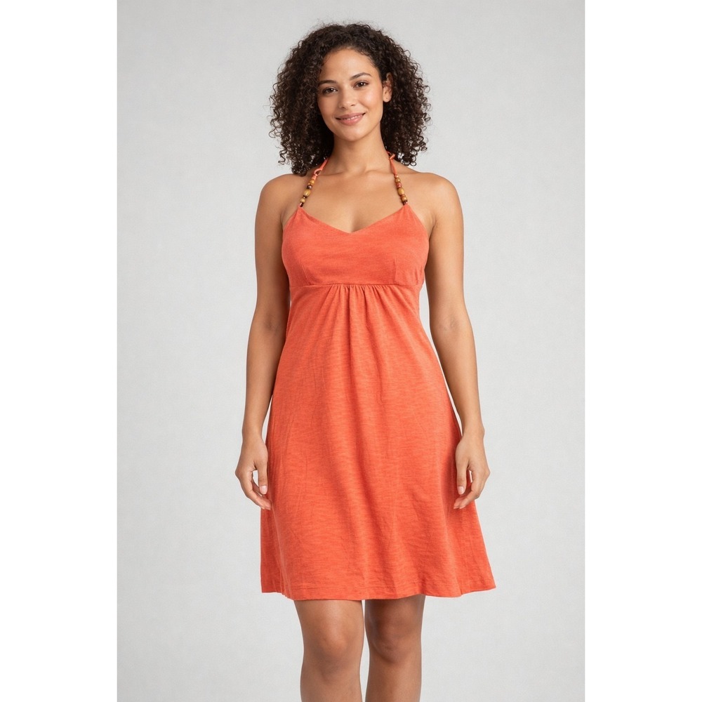 Tommy Bahama Halter Dress Women XS Coral Orange Beaded Straps Vacation Summer